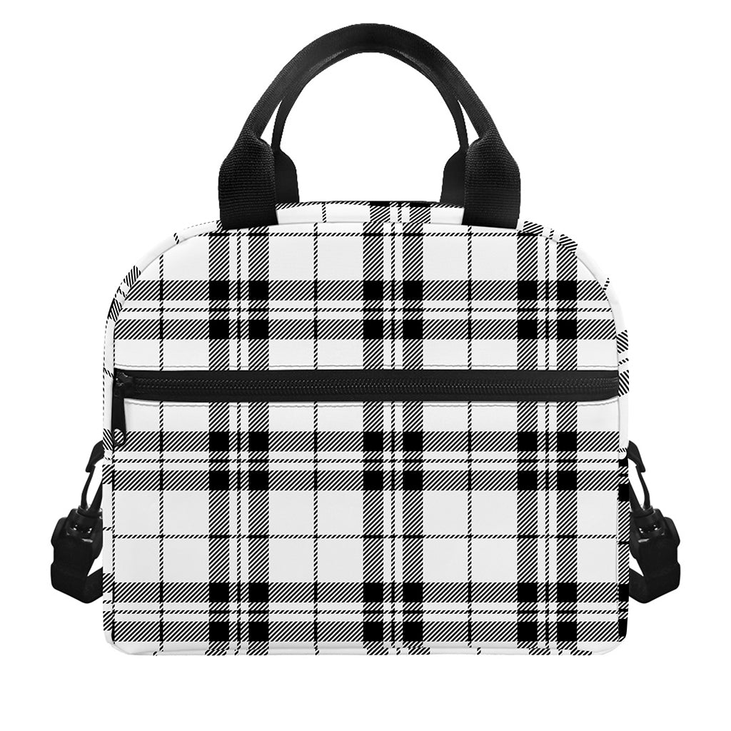 White And Black Tartan Pattern Print Insulated Lunch Bag