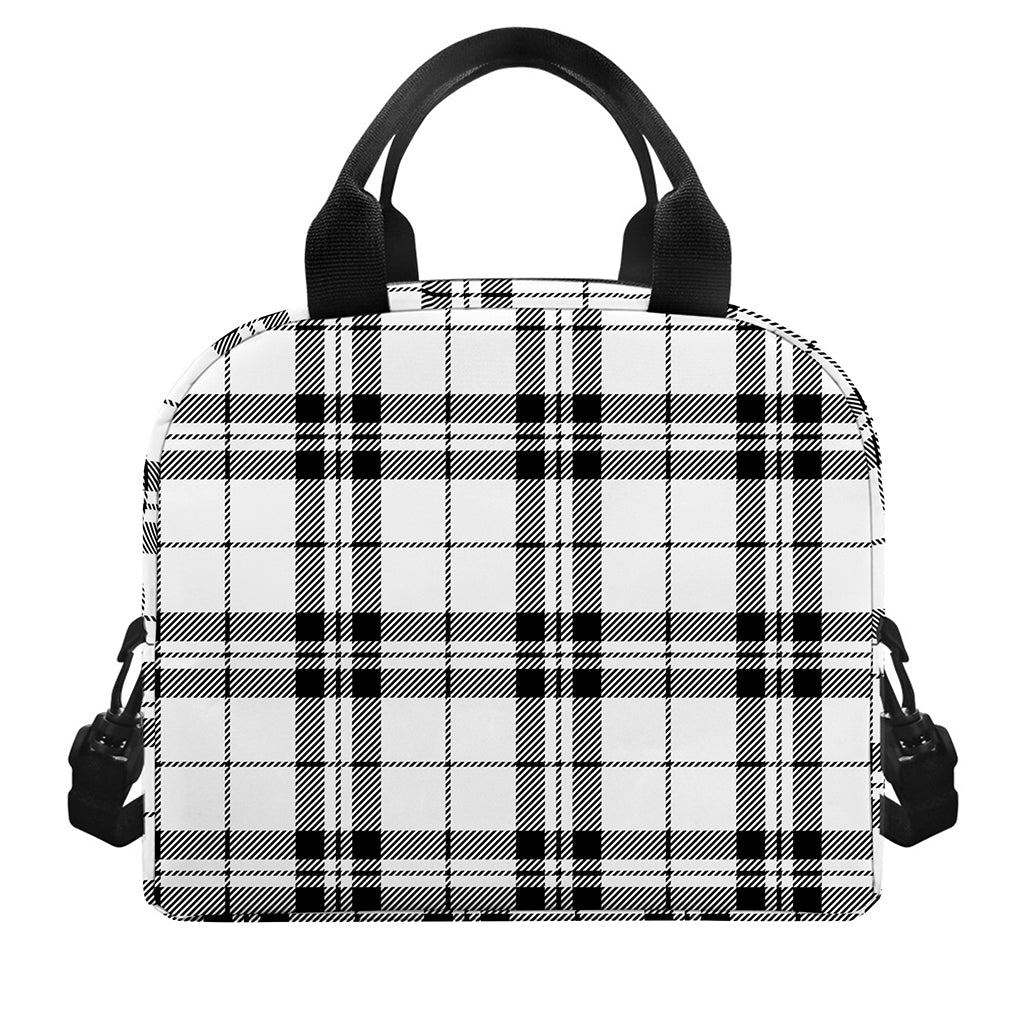 White And Black Tartan Pattern Print Insulated Lunch Bag