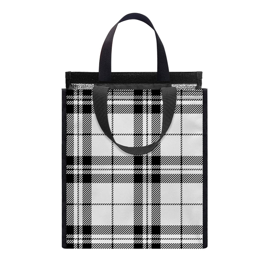 White And Black Tartan Pattern Print Insulated Lunch Tote