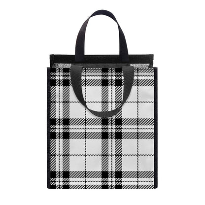 White And Black Tartan Pattern Print Insulated Lunch Tote