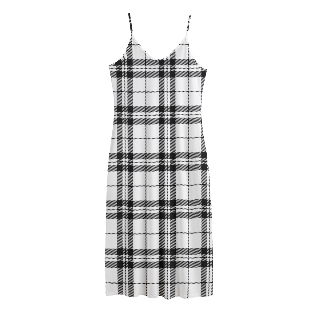 White And Black Tartan Pattern Print Jersey Midi Cami Dress