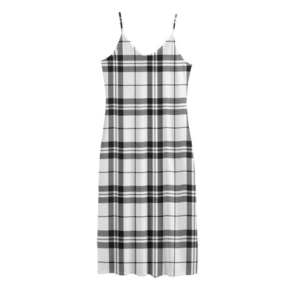White And Black Tartan Pattern Print Jersey Midi Cami Dress