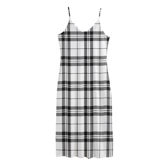 White And Black Tartan Pattern Print Jersey Midi Cami Dress