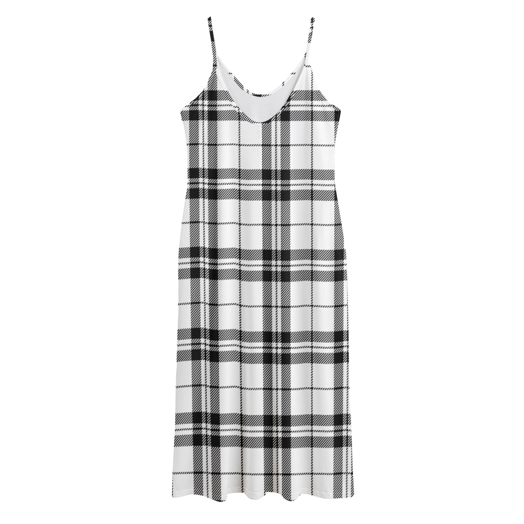 White And Black Tartan Pattern Print Jersey Midi Cami Dress