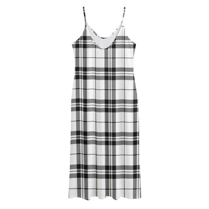 White And Black Tartan Pattern Print Jersey Midi Cami Dress