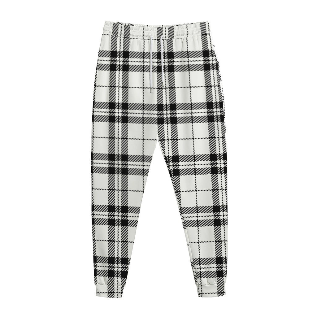 White And Black Tartan Pattern Print Jogger Pants