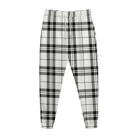 White And Black Tartan Pattern Print Jogger Pants