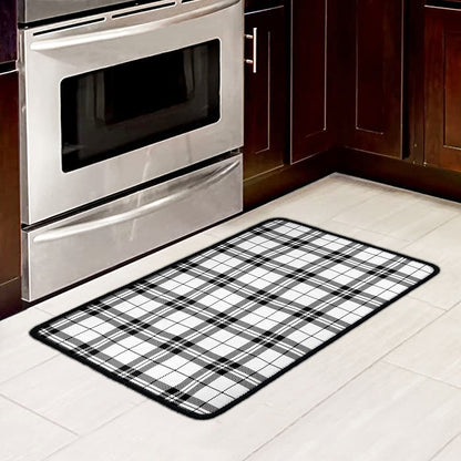 White And Black Tartan Pattern Print Kitchen Mat
