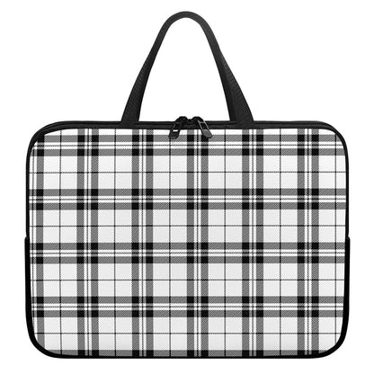 White And Black Tartan Pattern Print Laptop Sleeve With Handle