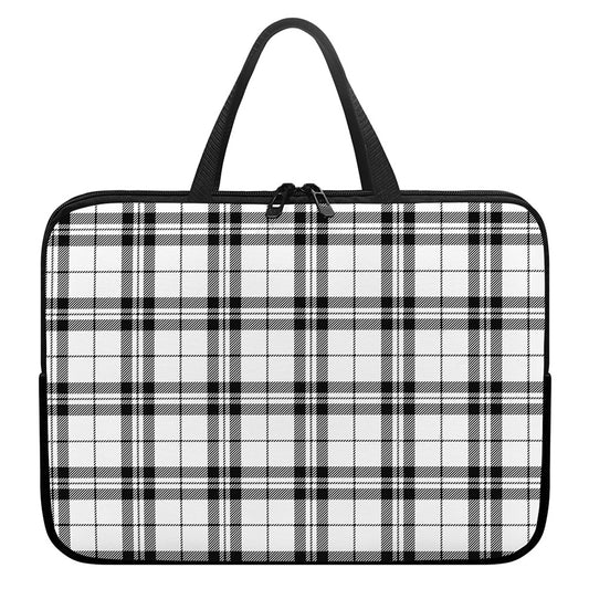 White And Black Tartan Pattern Print Laptop Sleeve With Handle
