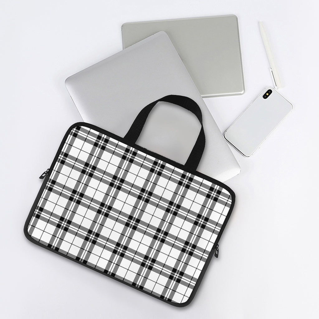 White And Black Tartan Pattern Print Laptop Sleeve With Handle