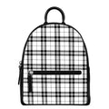 White And Black Tartan Pattern Print Leather Backpack