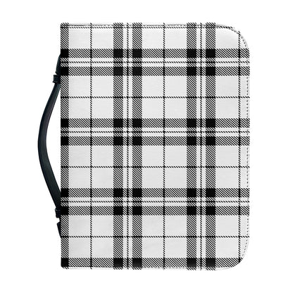 White And Black Tartan Pattern Print Leather Bible Cover
