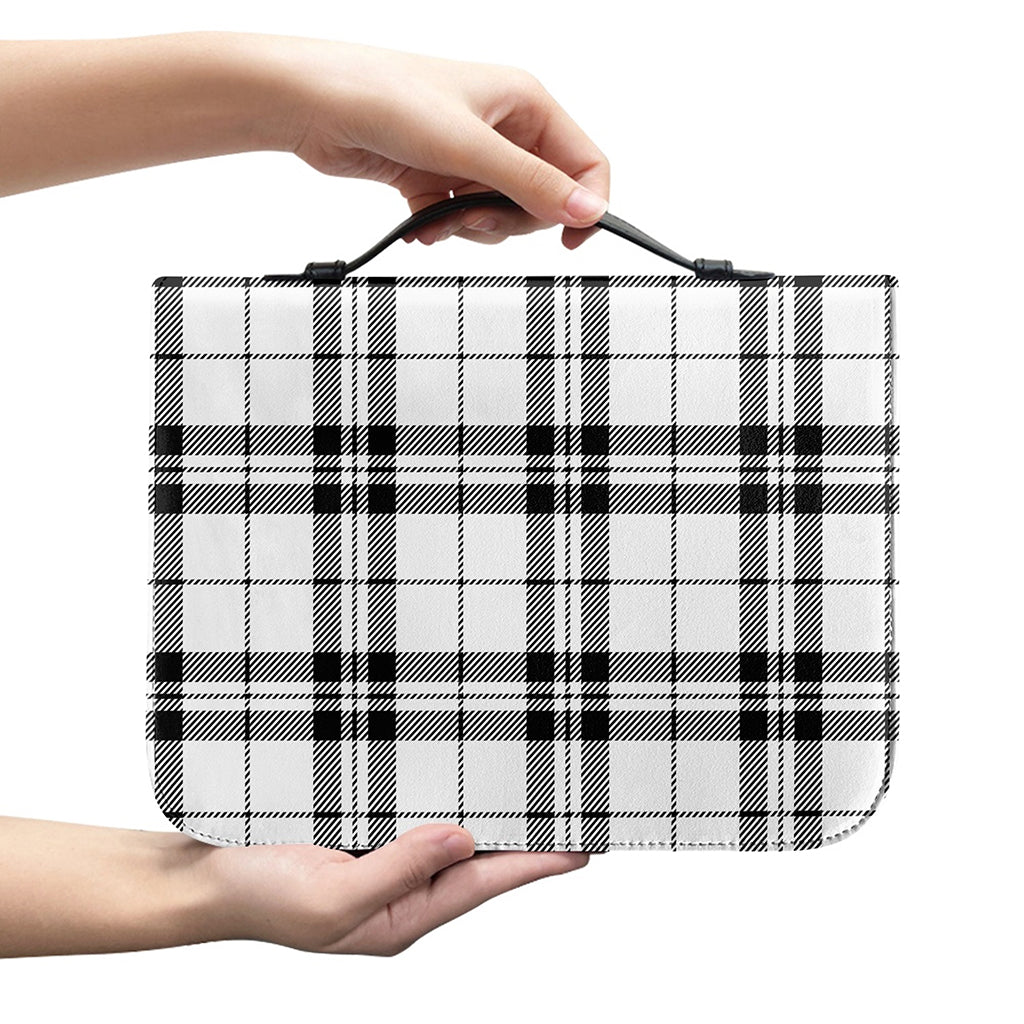 White And Black Tartan Pattern Print Leather Bible Cover