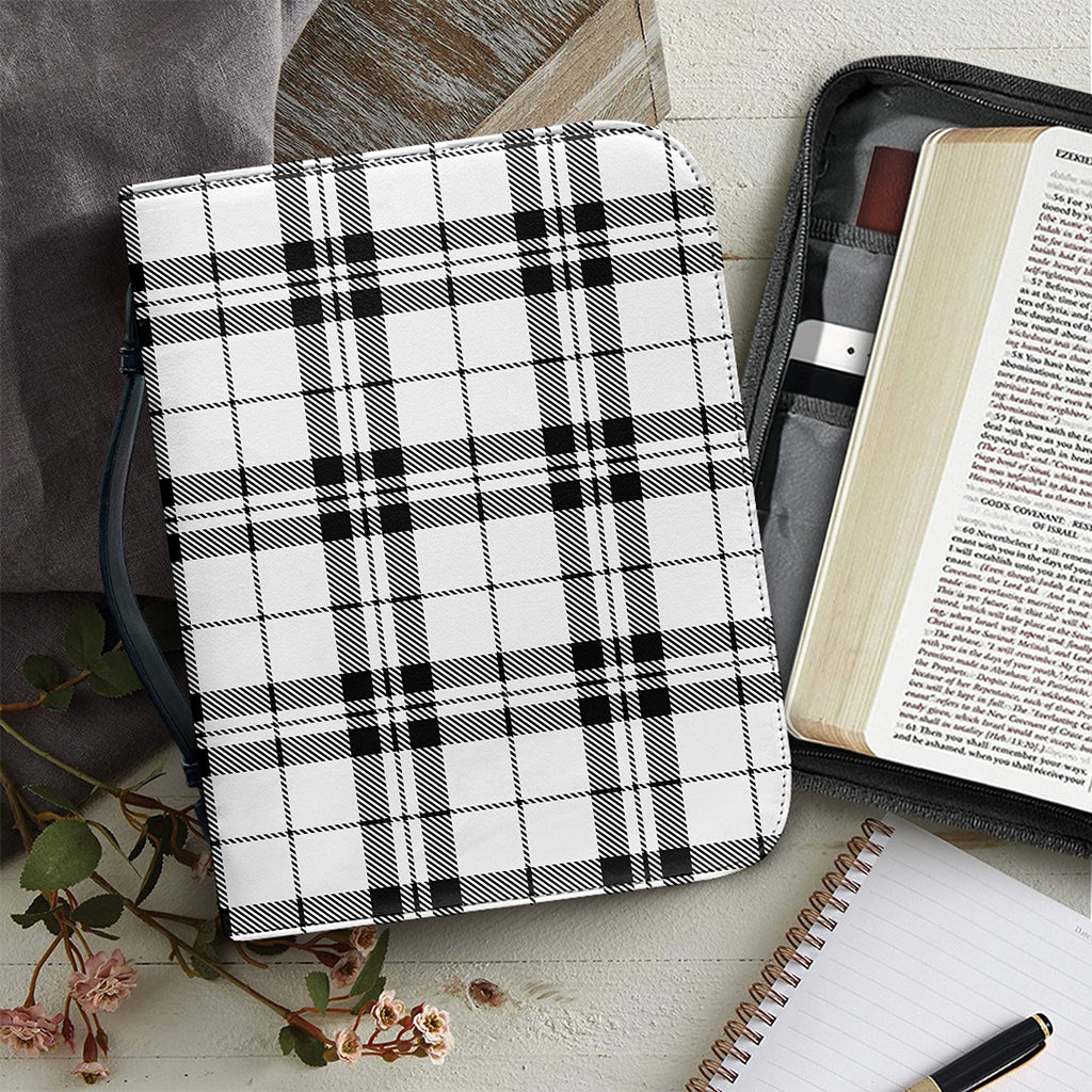 White And Black Tartan Pattern Print Leather Bible Cover