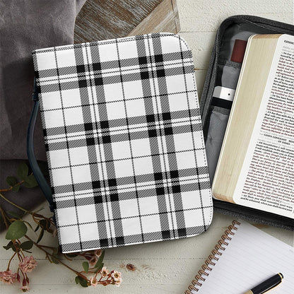 White And Black Tartan Pattern Print Leather Bible Cover