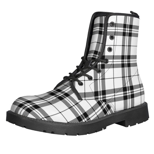 White And Black Tartan Pattern Print Backpack