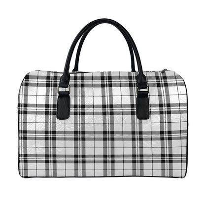 White And Black Tartan Pattern Print Leather Duffle Bag