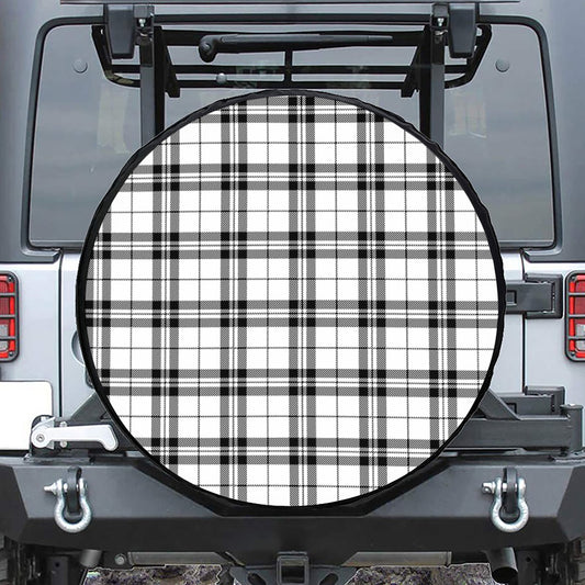 White And Black Tartan Pattern Print Leather Spare Tire Cover