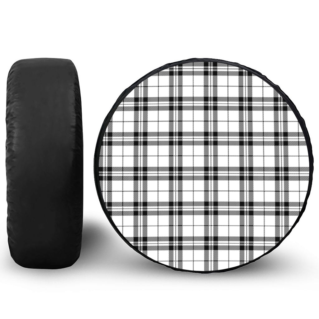 White And Black Tartan Pattern Print Leather Spare Tire Cover