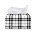 White And Black Tartan Pattern Print Leather Tissue Box Cover