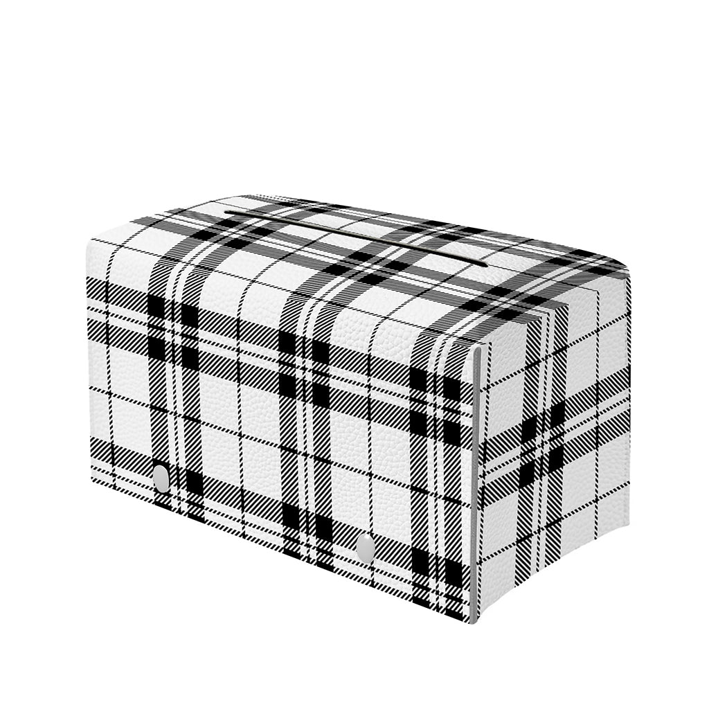 White And Black Tartan Pattern Print Leather Tissue Box Cover