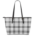 White And Black Tartan Pattern Print Leather Tote Bag With Zipper