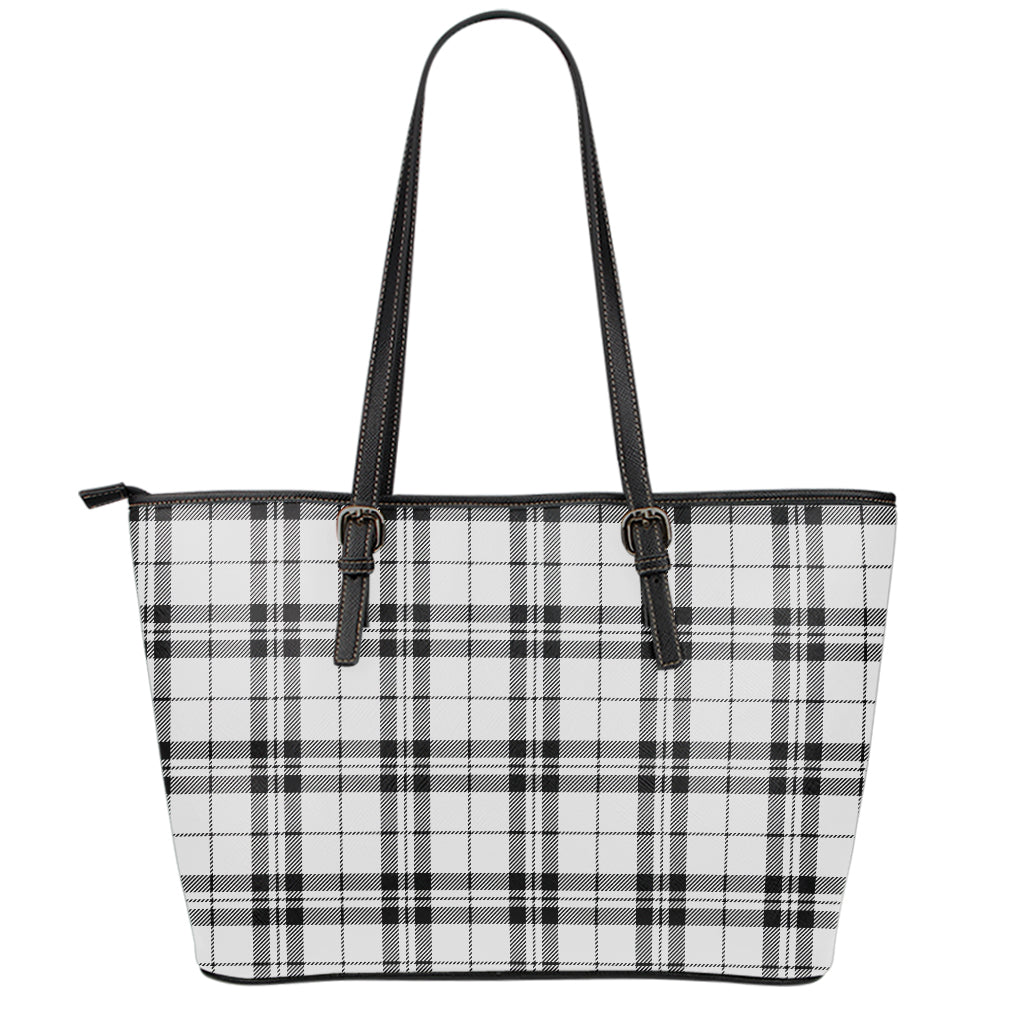 White And Black Tartan Pattern Print Leather Tote Bag