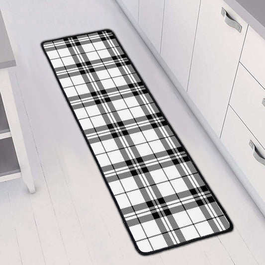 White And Black Tartan Pattern Print Long Kitchen Mat