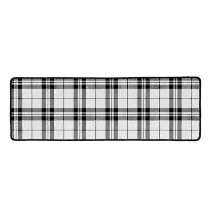 White And Black Tartan Pattern Print Long Kitchen Mat
