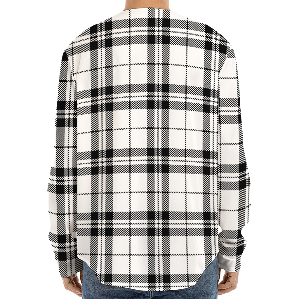 White And Black Tartan Pattern Print Long Sleeve Baseball Jersey