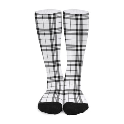 White And Black Tartan Pattern Print Long Socks