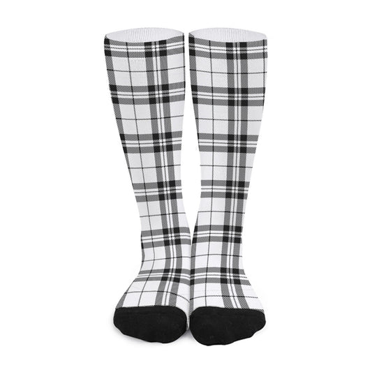 White And Black Tartan Pattern Print Long Socks
