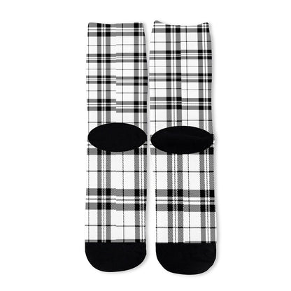 White And Black Tartan Pattern Print Long Socks