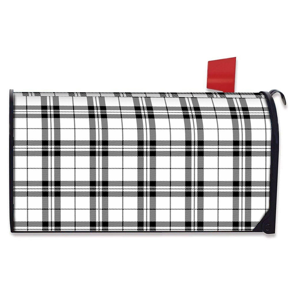 White And Black Tartan Pattern Print Mailbox Cover