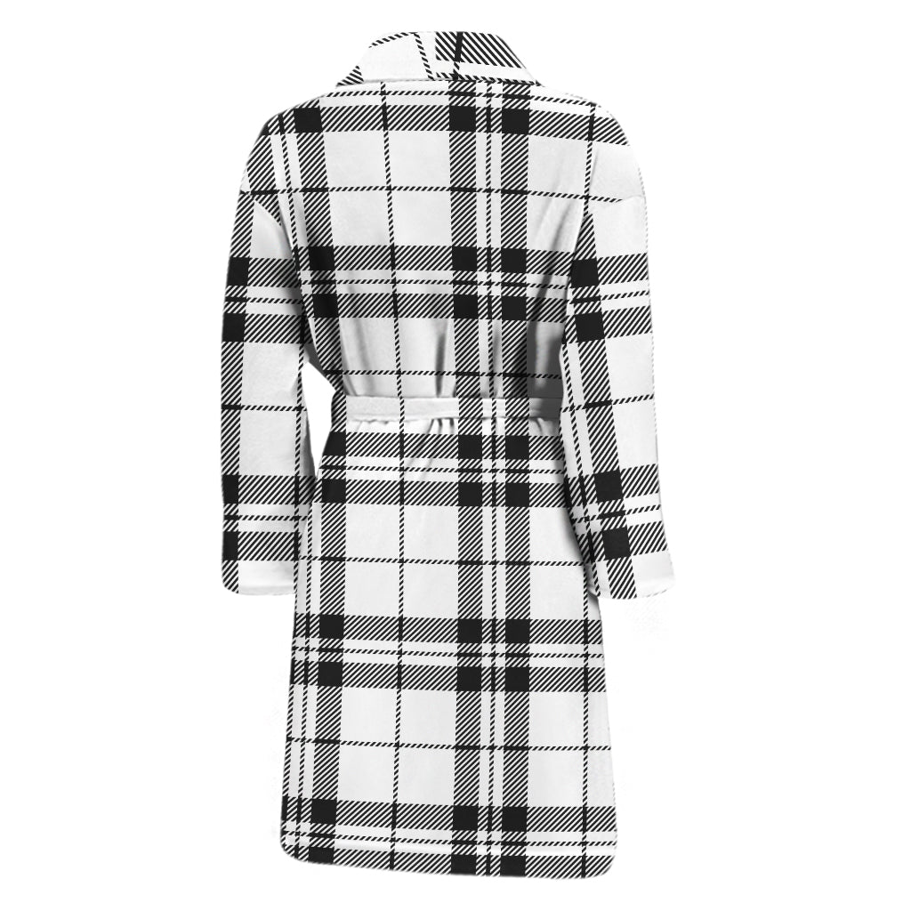 White And Black Tartan Pattern Print Men's Bathrobe