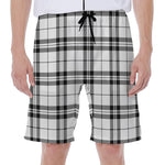 White And Black Tartan Pattern Print Men's Beach Shorts