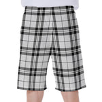 White And Black Tartan Pattern Print Men's Beach Shorts