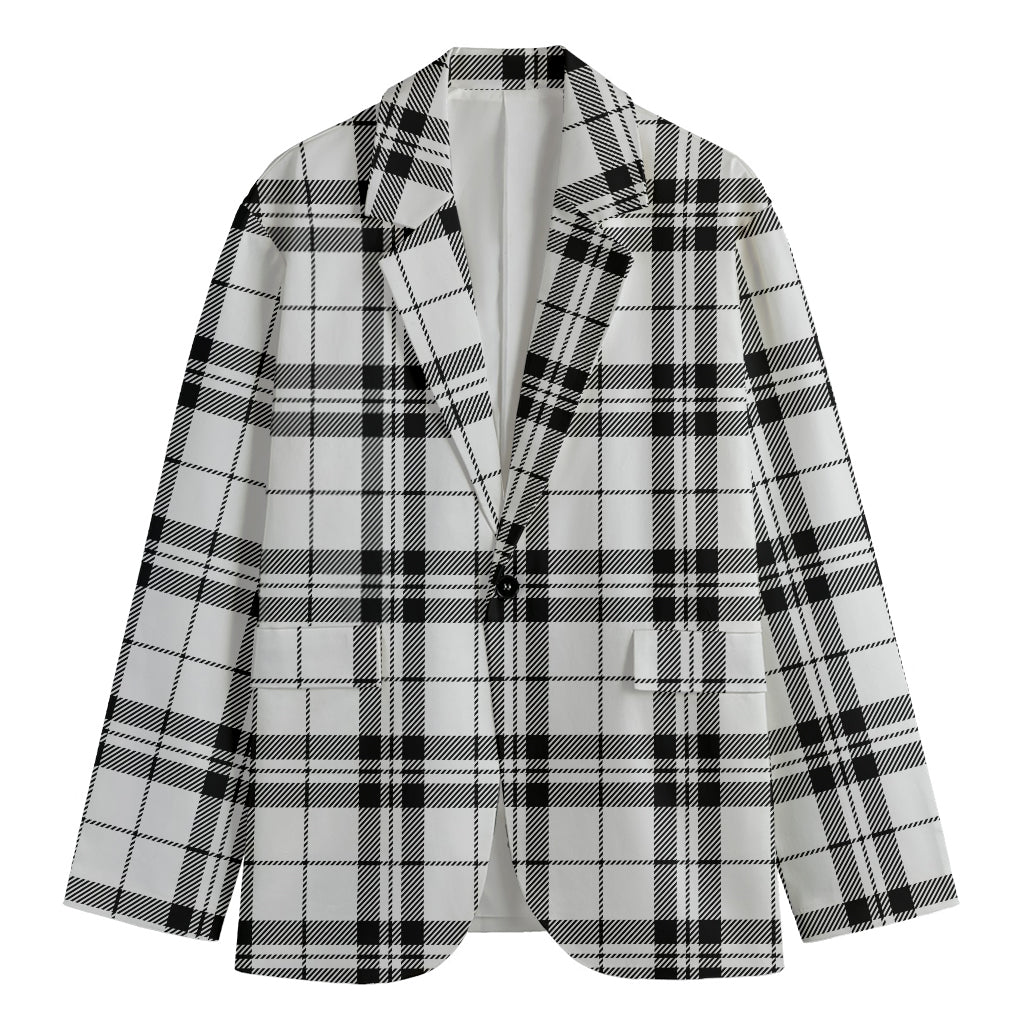White And Black Tartan Pattern Print Men's Blazer