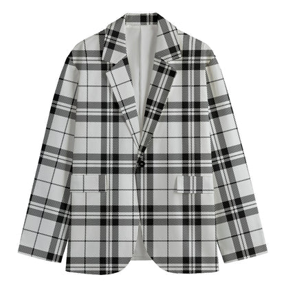 White And Black Tartan Pattern Print Men's Blazer