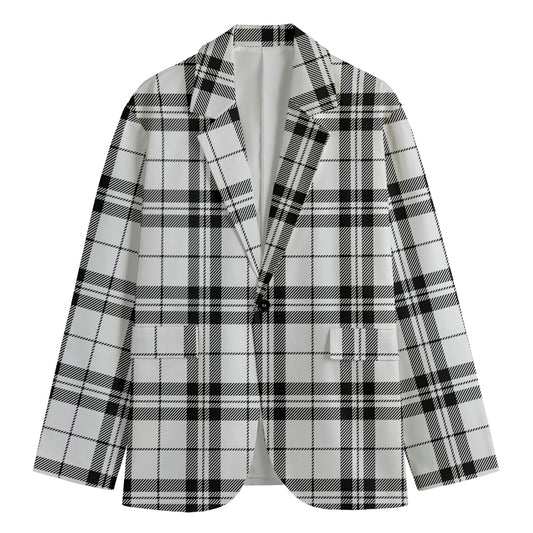 White And Black Tartan Pattern Print Men's Blazer