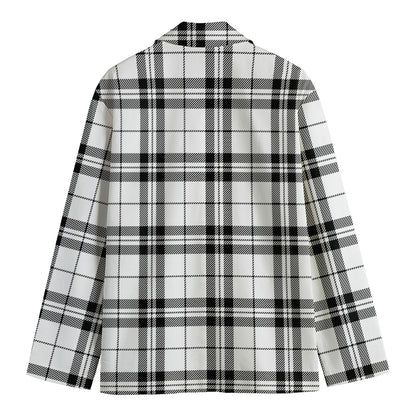 White And Black Tartan Pattern Print Men's Blazer