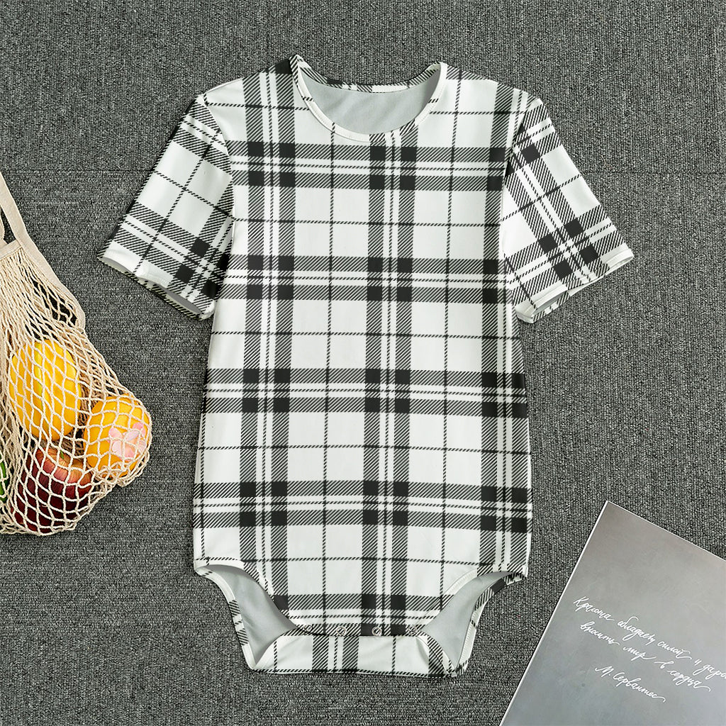 White And Black Tartan Pattern Print Men's Bodysuit