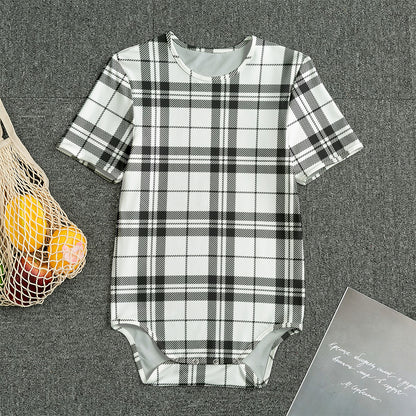 White And Black Tartan Pattern Print Men's Bodysuit