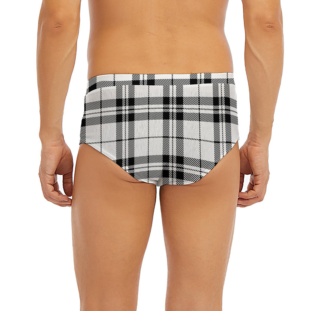 White And Black Tartan Pattern Print Men's Briefs