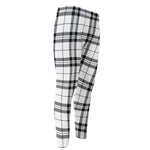 White And Black Tartan Pattern Print Men's Compression Pants
