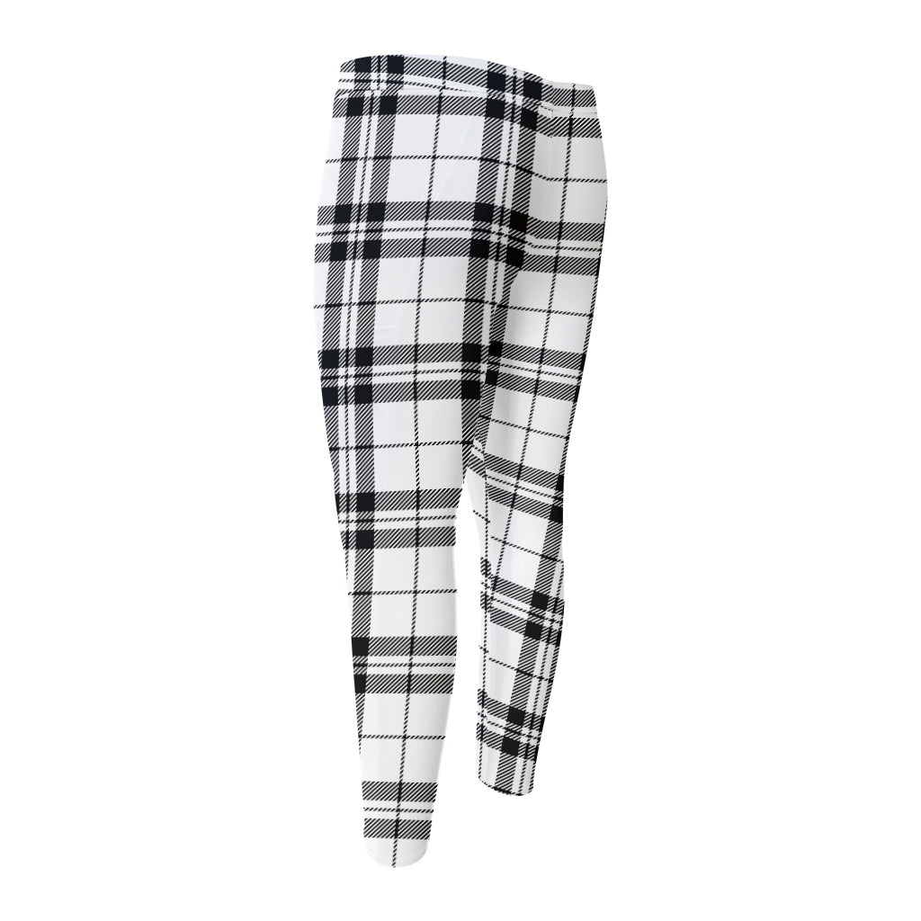 White And Black Tartan Pattern Print Men's Compression Pants