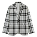 White And Black Tartan Pattern Print Men's Cotton Blazer