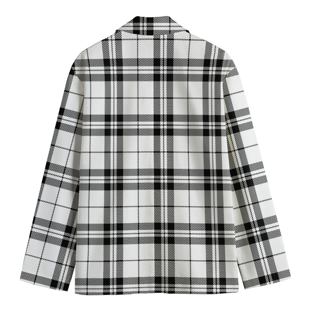 White And Black Tartan Pattern Print Men's Cotton Blazer