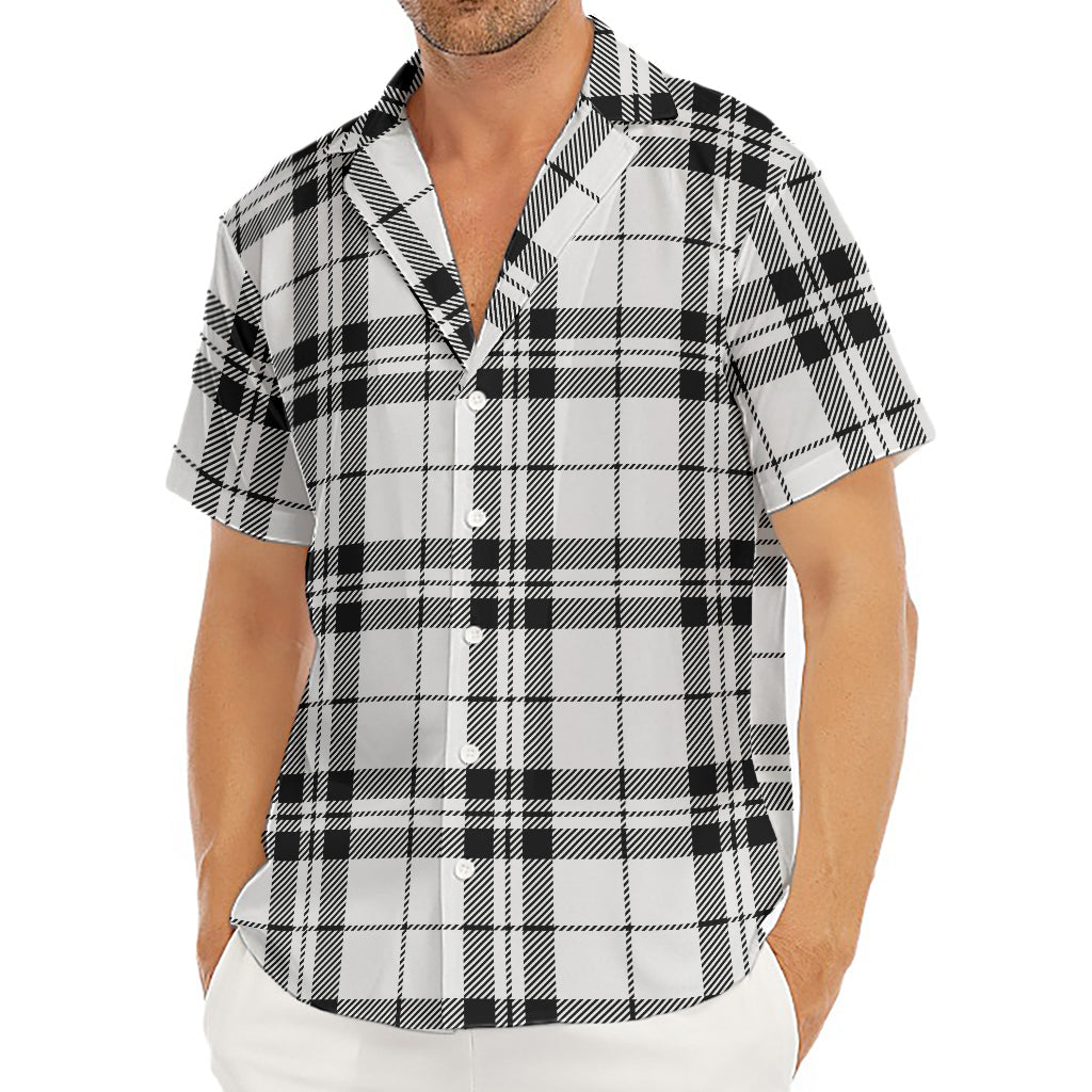White And Black Tartan Pattern Print Men's Deep V-Neck Shirt